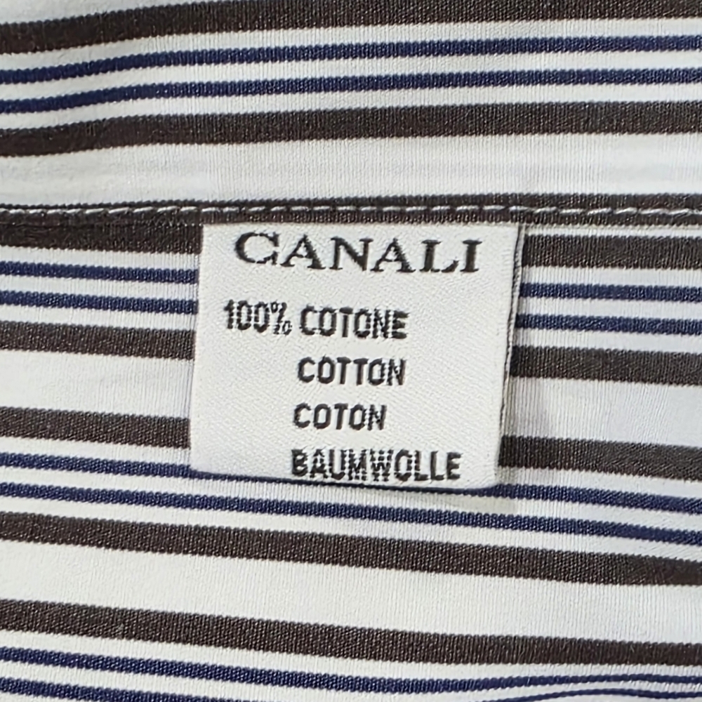 Canali Made In Italy Classic Cotton Striped Designer Shirt Corporate Sartorial - Picture 4 of 10